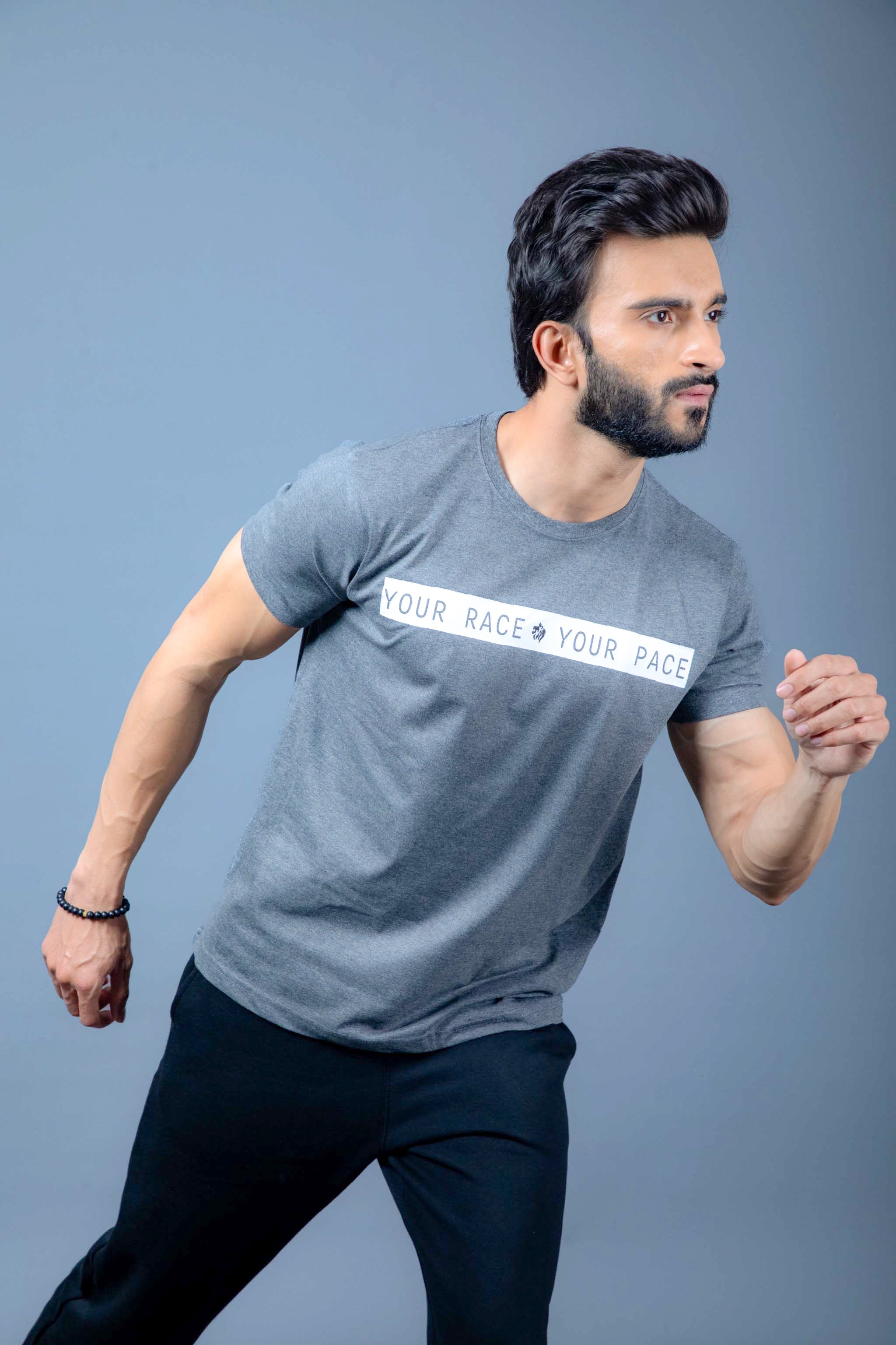 Your Race Your Pace – Charcoal Melange Tee for the Focused Finisher