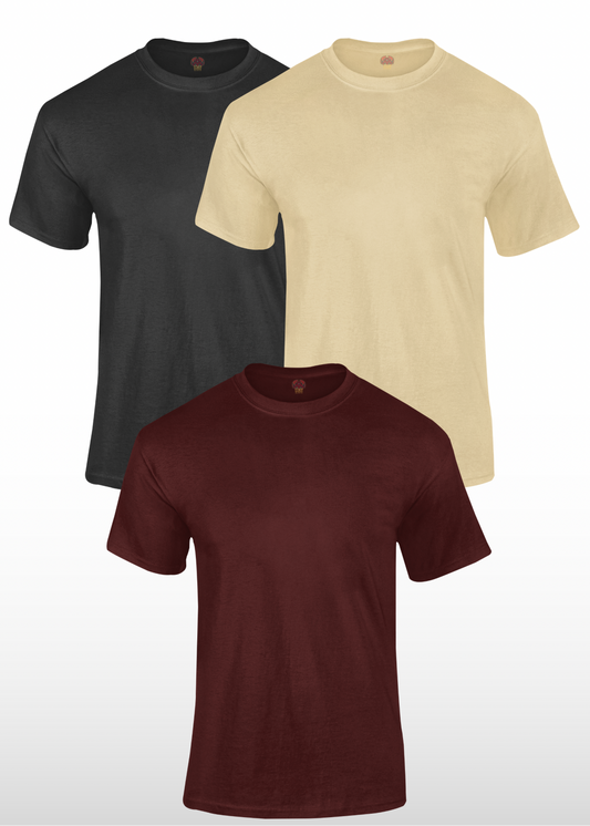 Men's Solid Regular Fit Cotton T-Shirt with Round Neck (Pack of 3)